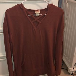 “Missimo” rust orange crossed hoodie